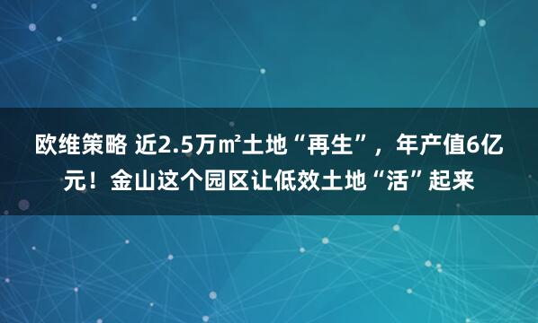 欧维策略 近2.5万㎡土地“再生”，年产值6亿元！金山这个园区让低效土地“活”起来